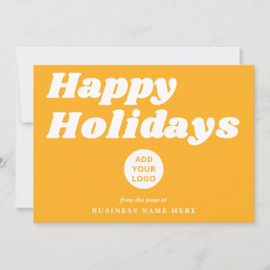 Happy Holidays Retro Groovy yellow Business Logo シーズンカード (正面)