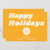 Happy Holidays Retro Groovy yellow Business Logo シーズンカード (正面/裏面)