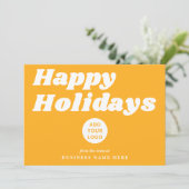Happy Holidays Retro Groovy yellow Business Logo シーズンカード (スタンド正面)