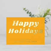 Happy Holidays Retro groovy Yellow Gold Business 箔シーズンカード (立ち正面)