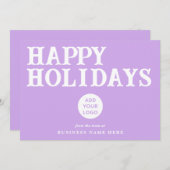 Happy Holidays Retro Lavender Business Logo シーズンカード (正面/裏面)