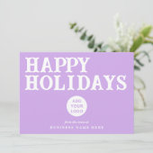 Happy Holidays Retro Lavender Business Logo シーズンカード (スタンド正面)