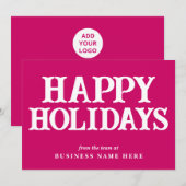 Happy Holidays Retro Magenta Business Corporate シーズンカード (正面/裏面)