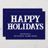 Happy Holidays Retro Navy Blue Business Corporate シーズンカード (正面/裏面)