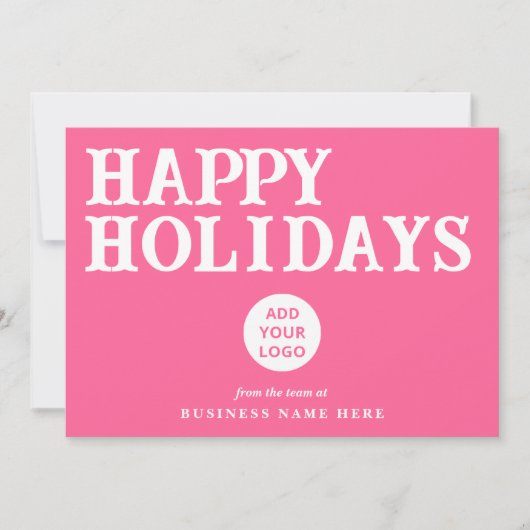 Happy Holidays Retro Pink Business Logo シーズンカード (正面)