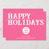 Happy Holidays Retro Pink Business Logo シーズンカード (正面/裏面)