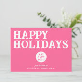 Happy Holidays Retro Pink Business Logo シーズンカード (スタンド正面)