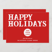 Happy Holidays Retro Red Business Logo シーズンカード (正面/裏面)