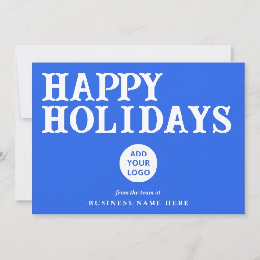 Happy Holidays Retro Royal Blue Business Logo シーズンカード (正面)
