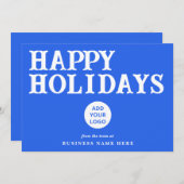 Happy Holidays Retro Royal Blue Business Logo シーズンカード (正面/裏面)