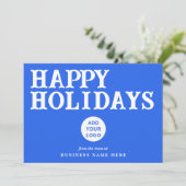 Happy Holidays Retro Royal Blue Business Logo シーズンカード (スタンド正面)