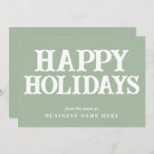 Happy Holidays Retro Sage Green Business Corporate シーズンカード (正面/裏面)