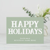 Happy Holidays Retro Sage Green Business Corporate シーズンカード (スタンド正面)