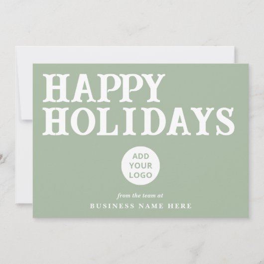 Happy Holidays Retro Sage Green Business Corporate シーズンカード (正面)