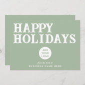 Happy Holidays Retro Sage Green Business Corporate シーズンカード (正面/裏面)