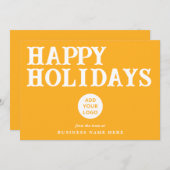 Happy Holidays Retro Yellow Business Logo シーズンカード (正面/裏面)