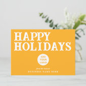Happy Holidays Retro Yellow Business Logo シーズンカード (スタンド正面)