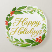 'Happy Holidays' Round Pillow ラウンドクッション (正面)