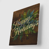 Happy Holidays Rustic Wooden Boards Painted Blue スクエア壁時計 (傾斜)