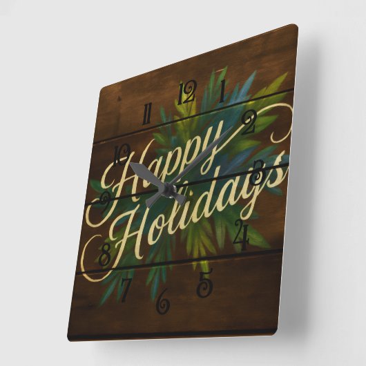 Happy Holidays Rustic Wooden Boards Painted Blue スクエア壁時計 (傾斜)