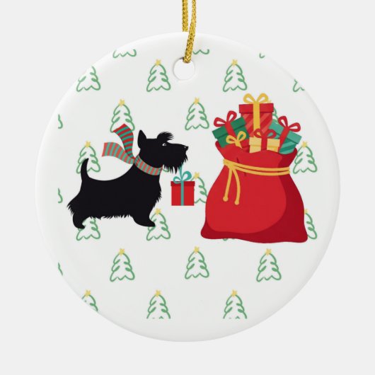Happy Holidays-Schnauzer Christmas Ornament セラミックオーナメント (正面)