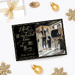 Happy Holidays Script Business Photo & Logo Black 箔シーズンカード<br><div class="desc">Send your customers and clients a holiday greeting and wish them happy holidays with our professional custom team photo business holiday card. Design features a simple elegant design with a single photo. "Most Wonderful Time of the Year" is displayed in elegant foil. Personalize the front with the year, company name,...</div>