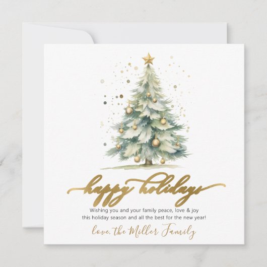 Happy Holidays Script Christmas Tree Non Photo シーズンカード (正面)