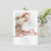 Happy Holidays Simple Red Ribbon Photo Rounded シーズンカード (スタンド正面)