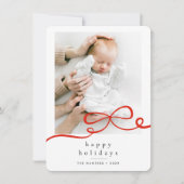 Happy Holidays Simple Red Ribbon Photo Rounded シーズンカード (正面)