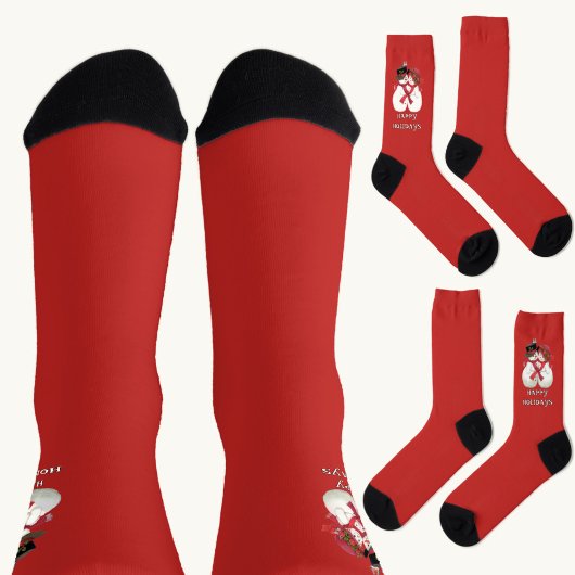 Happy Holidays Snowman Couple ソックス