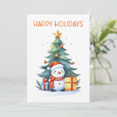 Happy Holidays Snowman with Christmas Tree シーズンカード (スタンド正面)