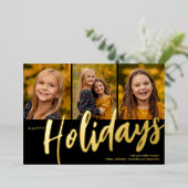 Happy Holidays Three Photo Foil Holiday Card 箔シーズンカード (立ち正面)