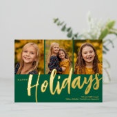 Happy Holidays Three Photo Foil Holiday Card 箔シーズンカード (立ち正面)
