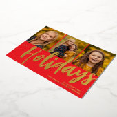 Happy Holidays Three Photo Foil Holiday Card 箔シーズンカード (回転した状態)