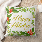 'Happy Holidays' Throw Pillow クッション (ブランケット)