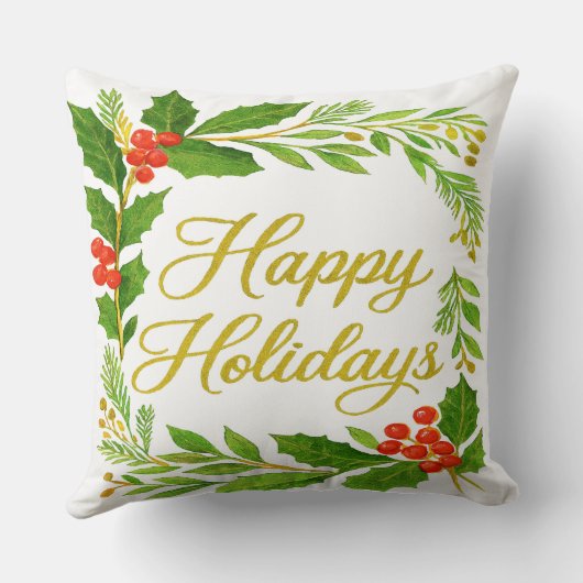 'Happy Holidays' Throw Pillow クッション (裏面)