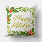 'Happy Holidays' Throw Pillow クッション (正面)
