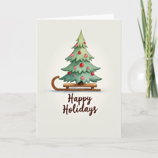 Happy Holidays Tree on Sled Card カード (正面)