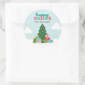 Happy Holidays Tree with Gifts in Aqua Blue ラウンドシール (バッグ)