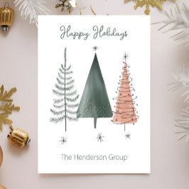 Happy Holidays Trees ビジネス 会社 QRコード ポストカード