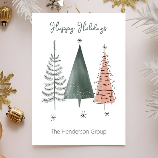 Happy Holidays Trees ビジネス 会社 QRコード ポストカード
