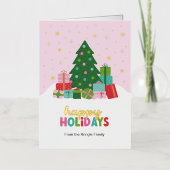 Happy Holidays Trees and Gifts in Pastel Pink 箔シーズンカード (正面)