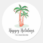 Happy Holidays Tropical Palm Tree Christmas ラウンドシール (正面)