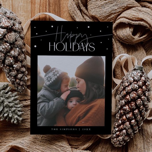 Happy Holidays Typography Black Photo シーズンカード