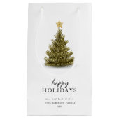 Happy Holidays Typography Christmas Pine Tree スモールペーパーバッグ (正面)