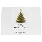 Happy Holidays Typography Christmas Pine Tree ラージペーパーバッグ (正面)