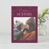 Happy Holidays Typography Cranberry Photo シーズンカード (スタンド正面)