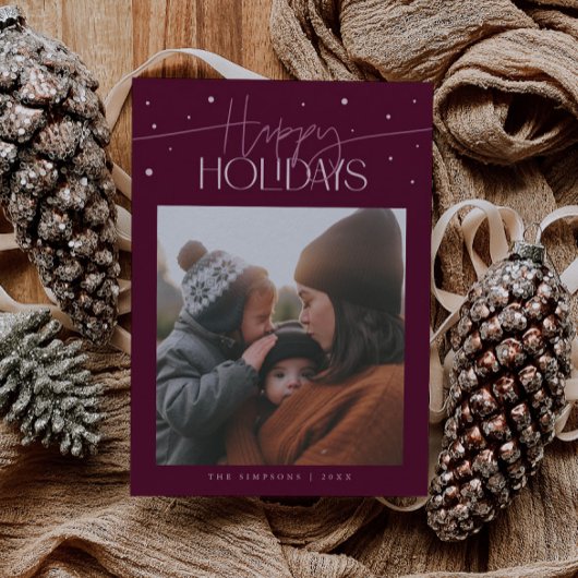 Happy Holidays Typography Cranberry Photo シーズンカード