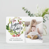 Happy Holidays watercolor floral photo シーズンカード (スタンド正面)