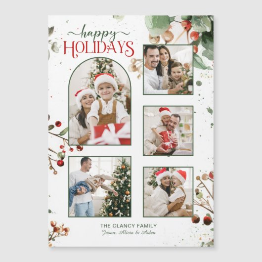 Happy Holidays Watercolor Holly Botanical 5 Photo (正面)